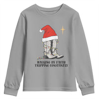Western Christian Cowboy Youth Sweatshirt Walking By Faith Tripping Constantly - Wonder Print Shop