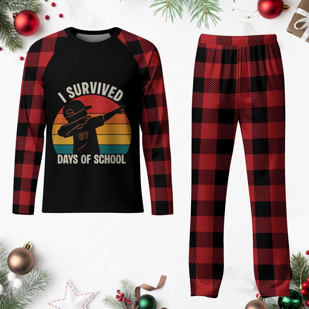 I Survived 67 Days Of School Plaid Pajama Set Funny Boys Kids - Wonder Print Shop