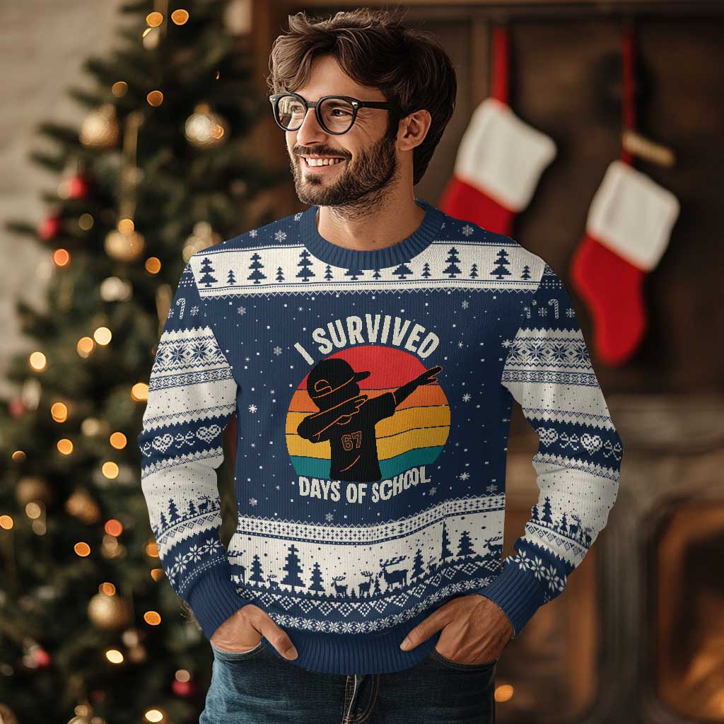 I Survived 67 Days Of School Ugly Christmas Sweater Funny Boys Kids - Wonder Print Shop