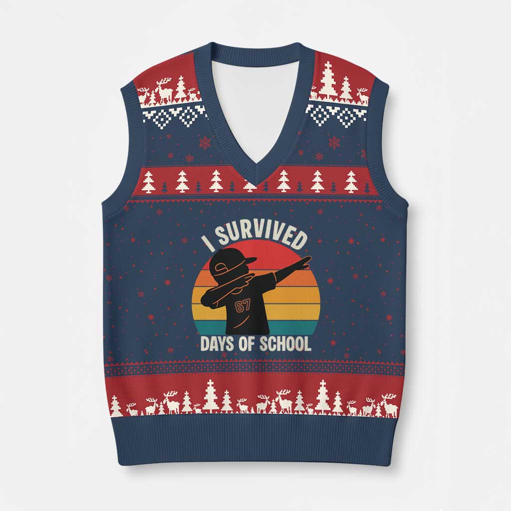 I Survived 67 Days Of School V-Neck Knit Sweater Vest Funny Boys Kids - Wonder Print Shop
