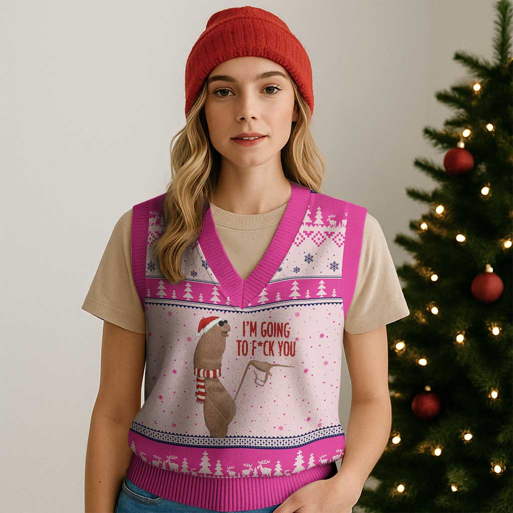 Marcus The Worm Xmas Meme V-Neck Knit Sweater Vest I Am Going To Fck You - Wonder Print Shop