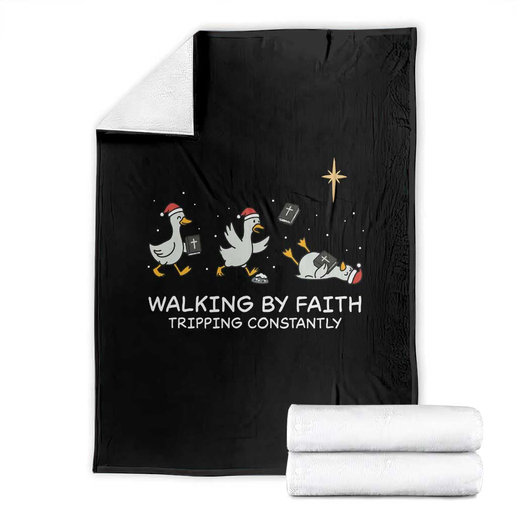 Christian Goose Christmas Throw Blanket Walking By Faith Tripping Constantly Funny Quote - Wonder Print Shop