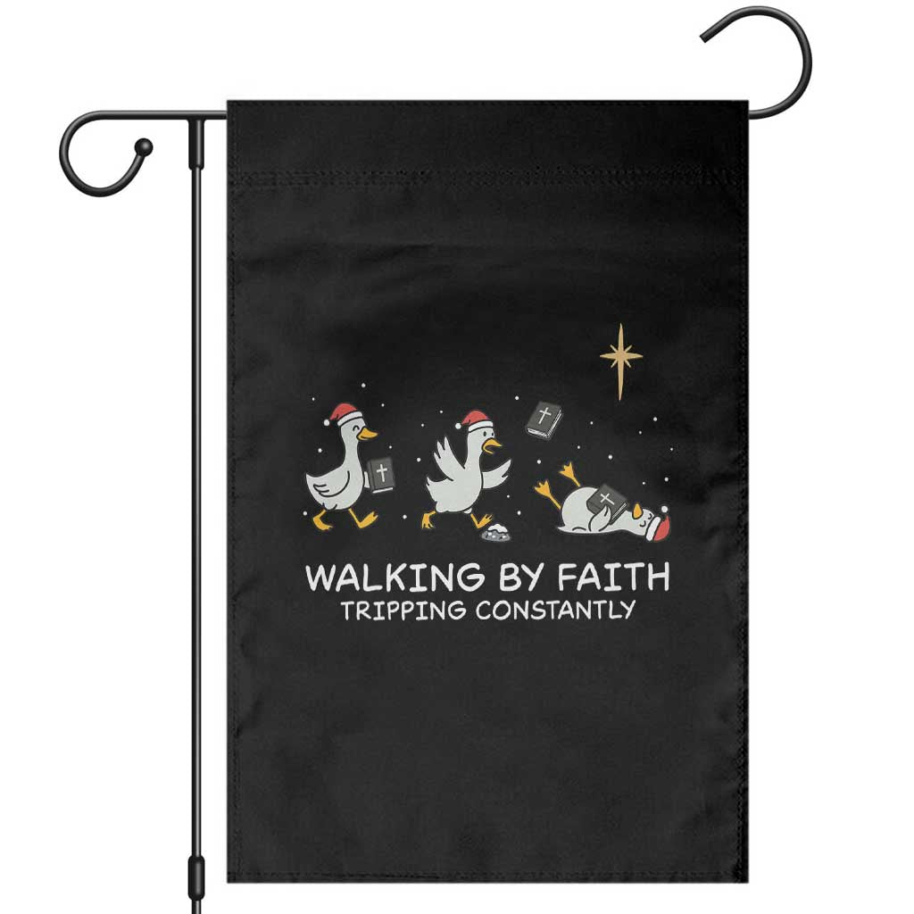Christian Goose Christmas Garden Flag Walking By Faith Tripping Constantly Funny Quote - Wonder Print Shop