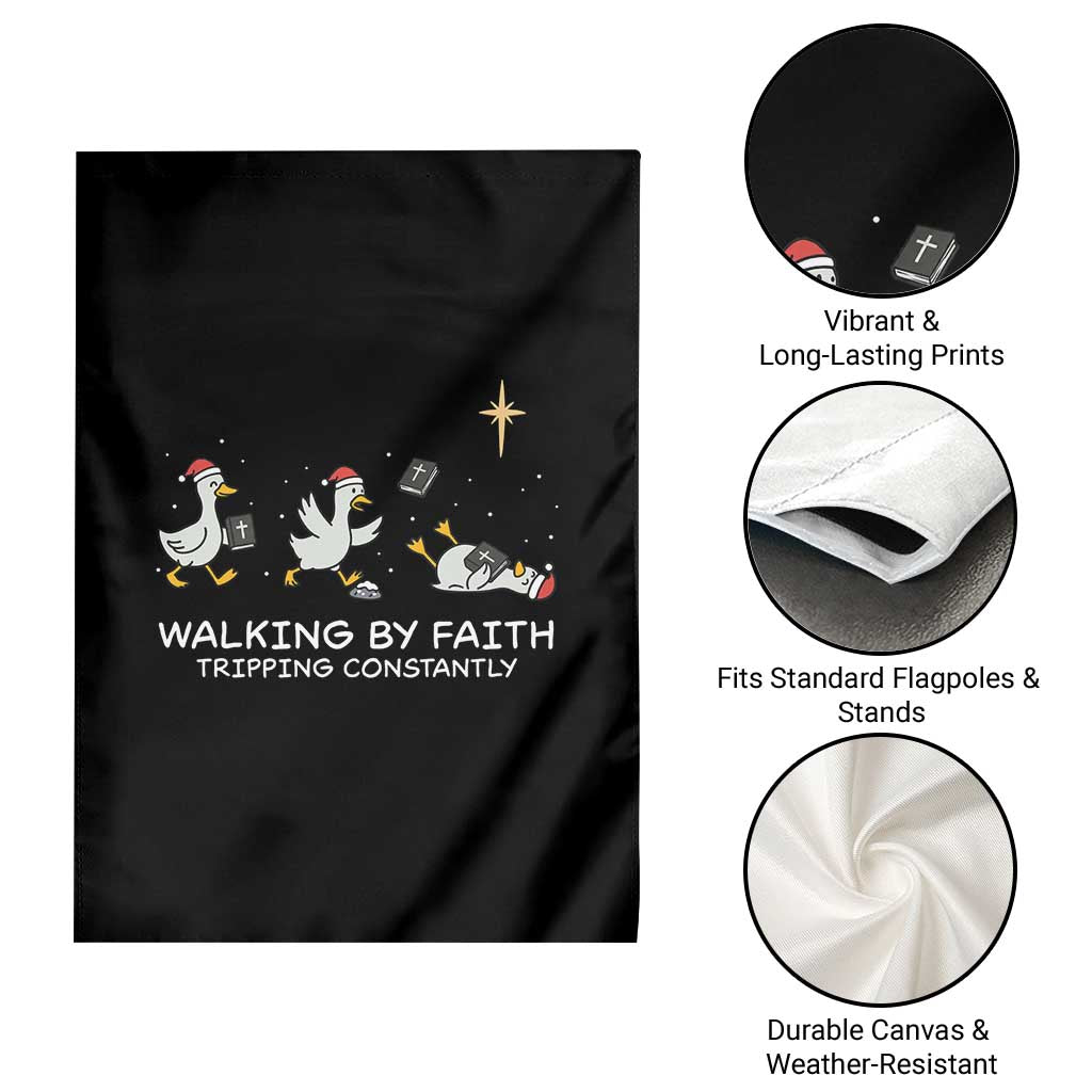 Christian Goose Christmas Garden Flag Walking By Faith Tripping Constantly Funny Quote - Wonder Print Shop