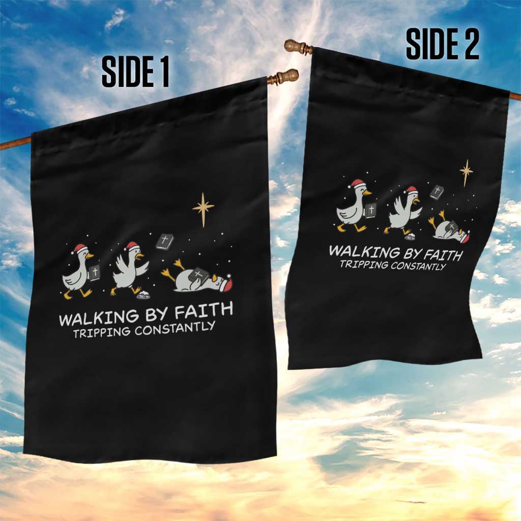 Christian Goose Christmas Garden Flag Walking By Faith Tripping Constantly Funny Quote - Wonder Print Shop