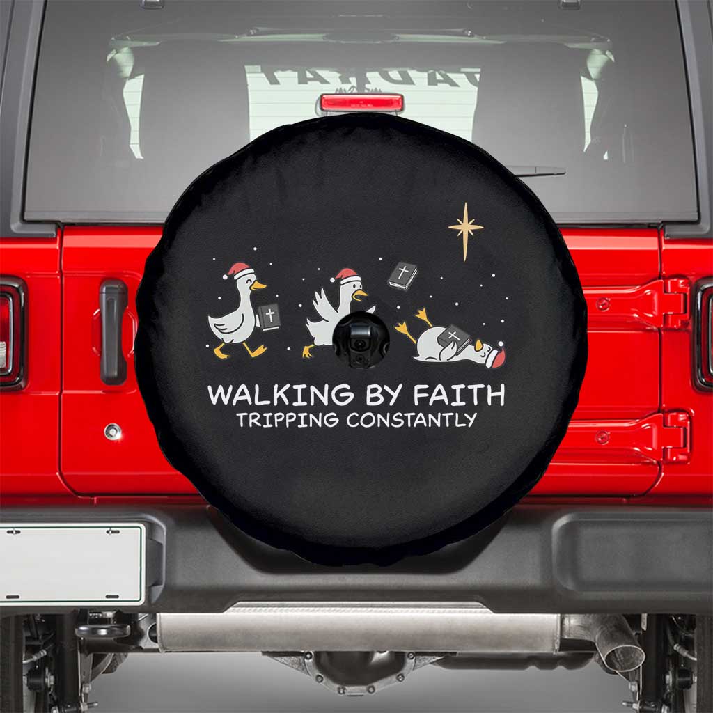 Christian Goose Christmas Spare Tire Cover Walking By Faith Tripping Constantly Funny Quote - Wonder Print Shop
