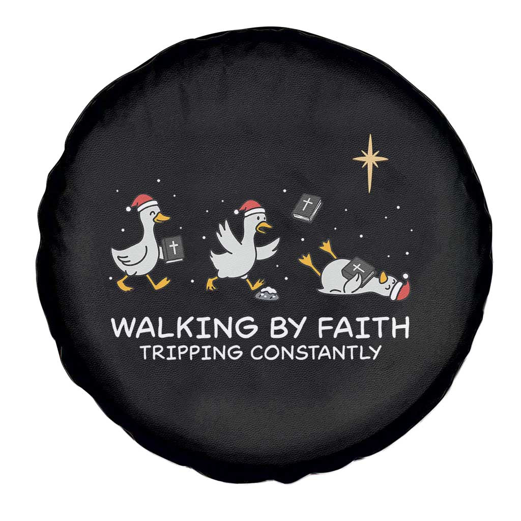 Christian Goose Christmas Spare Tire Cover Walking By Faith Tripping Constantly Funny Quote - Wonder Print Shop
