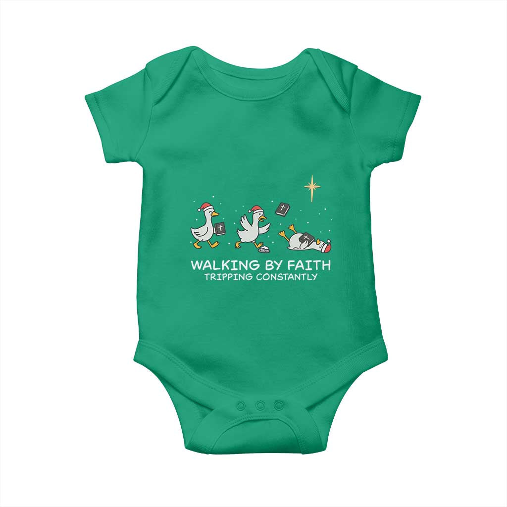 Christian Goose Christmas Baby Onesie Walking By Faith Tripping Constantly Funny Quote - Wonder Print Shop