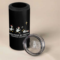 Christian Goose Christmas 4 in 1 Can Cooler Tumbler Walking By Faith Tripping Constantly Funny Quote - Wonder Print Shop