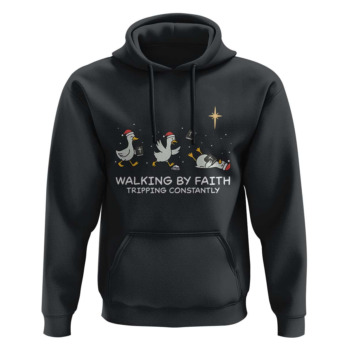 Christian Goose Christmas Hoodie Walking By Faith Tripping Constantly Funny Quote - Wonder Print Shop