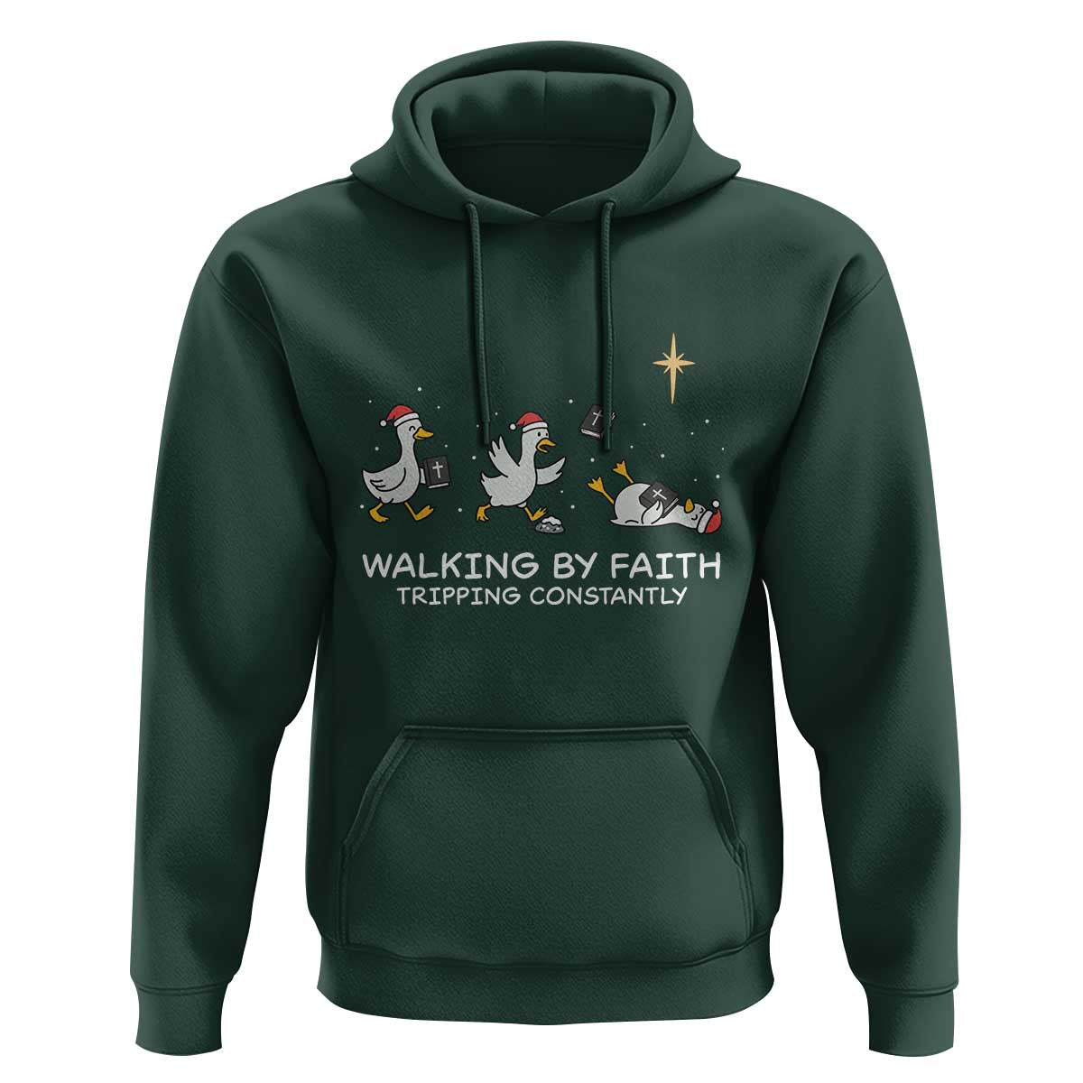 Christian Goose Christmas Hoodie Walking By Faith Tripping Constantly Funny Quote - Wonder Print Shop