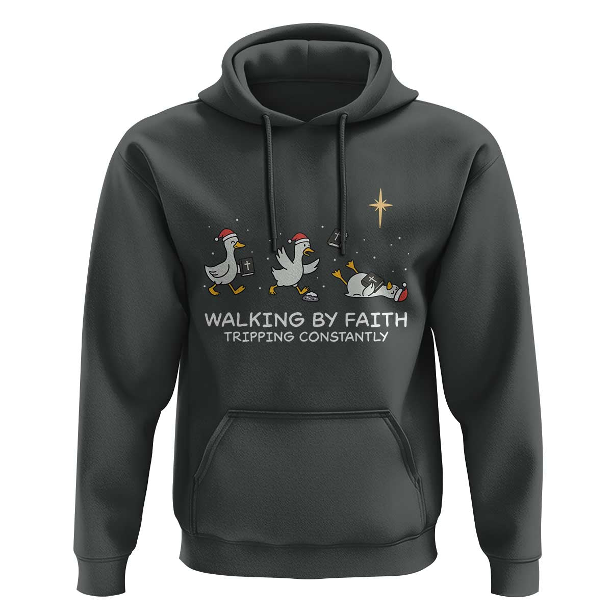 Christian Goose Christmas Hoodie Walking By Faith Tripping Constantly Funny Quote - Wonder Print Shop