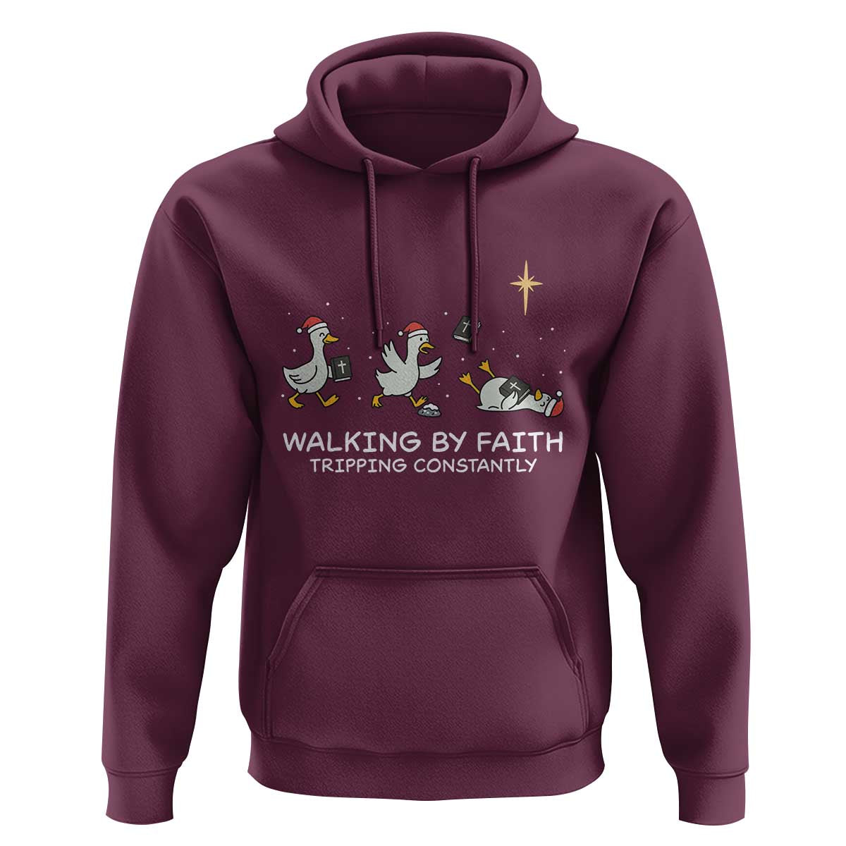 Christian Goose Christmas Hoodie Walking By Faith Tripping Constantly Funny Quote - Wonder Print Shop