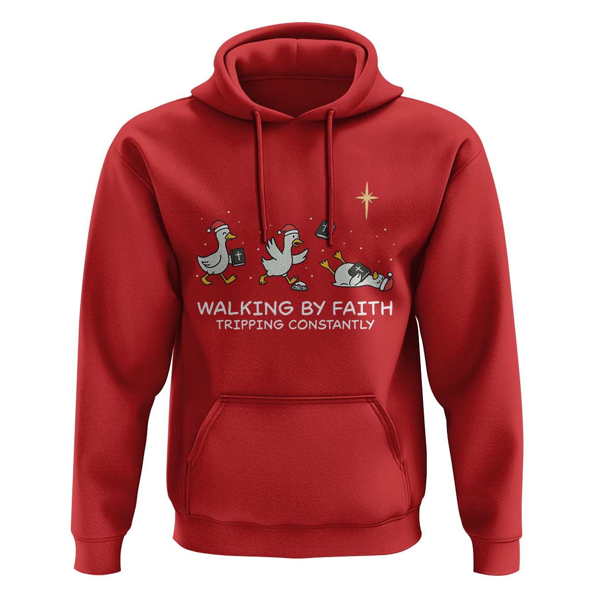 Christian Goose Christmas Hoodie Walking By Faith Tripping Constantly Funny Quote - Wonder Print Shop