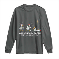 Christian Goose Christmas Long Sleeve Shirt Walking By Faith Tripping Constantly Funny Quote - Wonder Print Shop