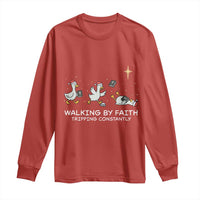 Christian Goose Christmas Long Sleeve Shirt Walking By Faith Tripping Constantly Funny Quote - Wonder Print Shop