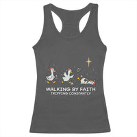 Christian Goose Christmas Racerback Tank Top Walking By Faith Tripping Constantly Funny Quote - Wonder Print Shop