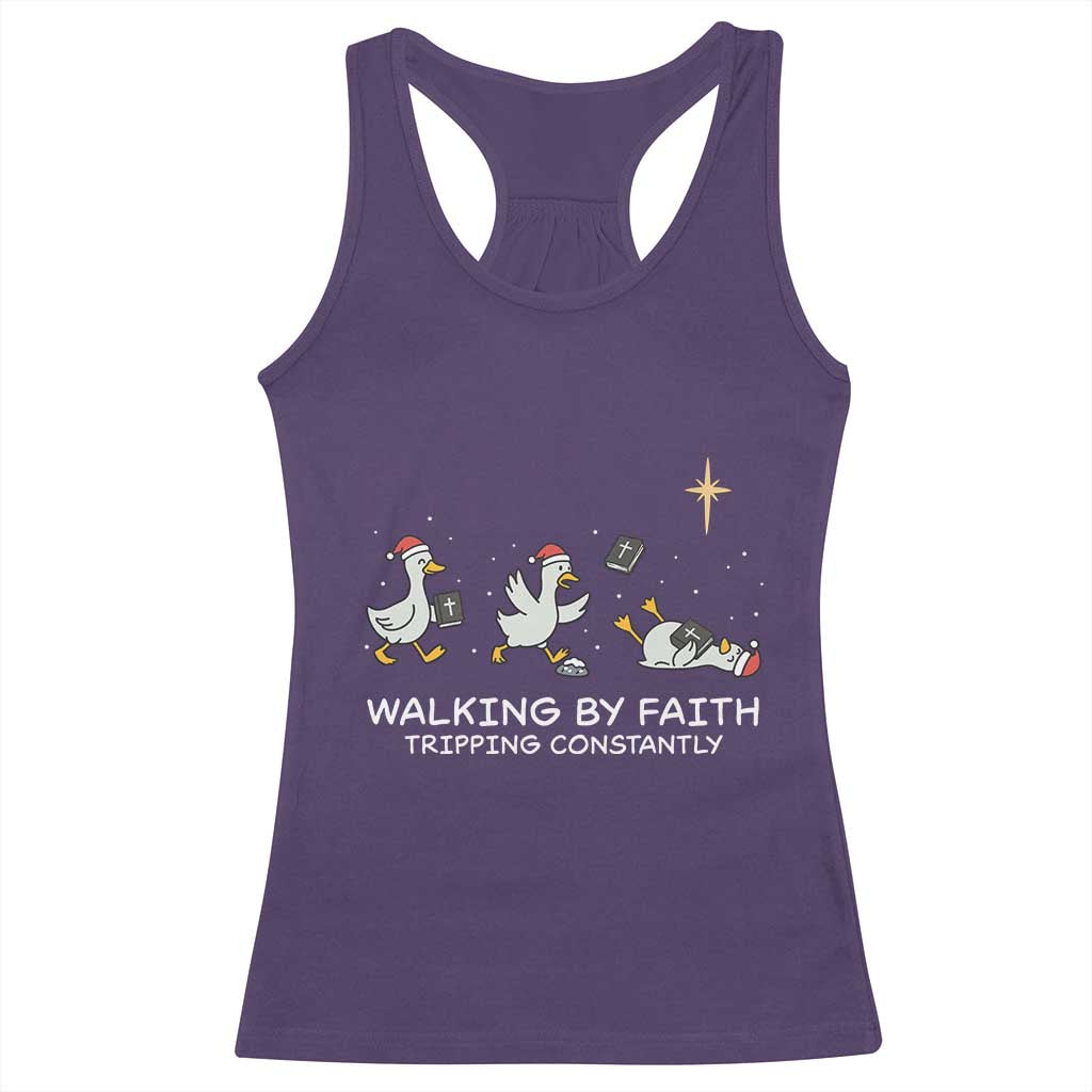 Christian Goose Christmas Racerback Tank Top Walking By Faith Tripping Constantly Funny Quote - Wonder Print Shop