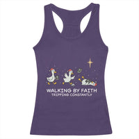 Christian Goose Christmas Racerback Tank Top Walking By Faith Tripping Constantly Funny Quote - Wonder Print Shop