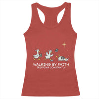 Christian Goose Christmas Racerback Tank Top Walking By Faith Tripping Constantly Funny Quote - Wonder Print Shop