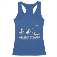 Christian Goose Christmas Racerback Tank Top Walking By Faith Tripping Constantly Funny Quote - Wonder Print Shop