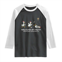 Christian Goose Christmas Raglan Shirt Walking By Faith Tripping Constantly Funny Quote - Wonder Print Shop