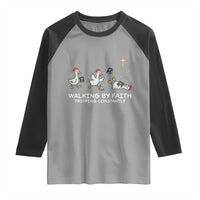 Christian Goose Christmas Raglan Shirt Walking By Faith Tripping Constantly Funny Quote - Wonder Print Shop