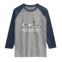 Christian Goose Christmas Raglan Shirt Walking By Faith Tripping Constantly Funny Quote - Wonder Print Shop
