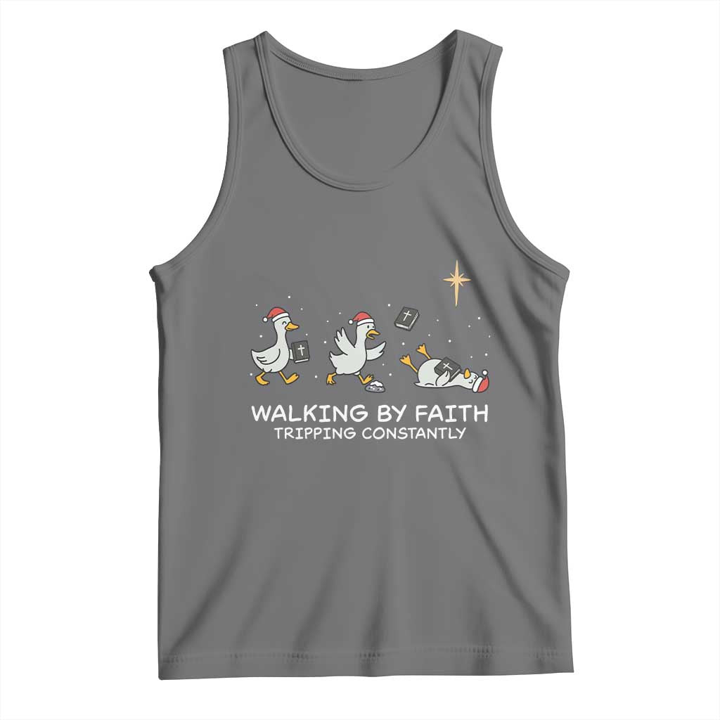 Christian Goose Christmas Tank Top Walking By Faith Tripping Constantly Funny Quote - Wonder Print Shop