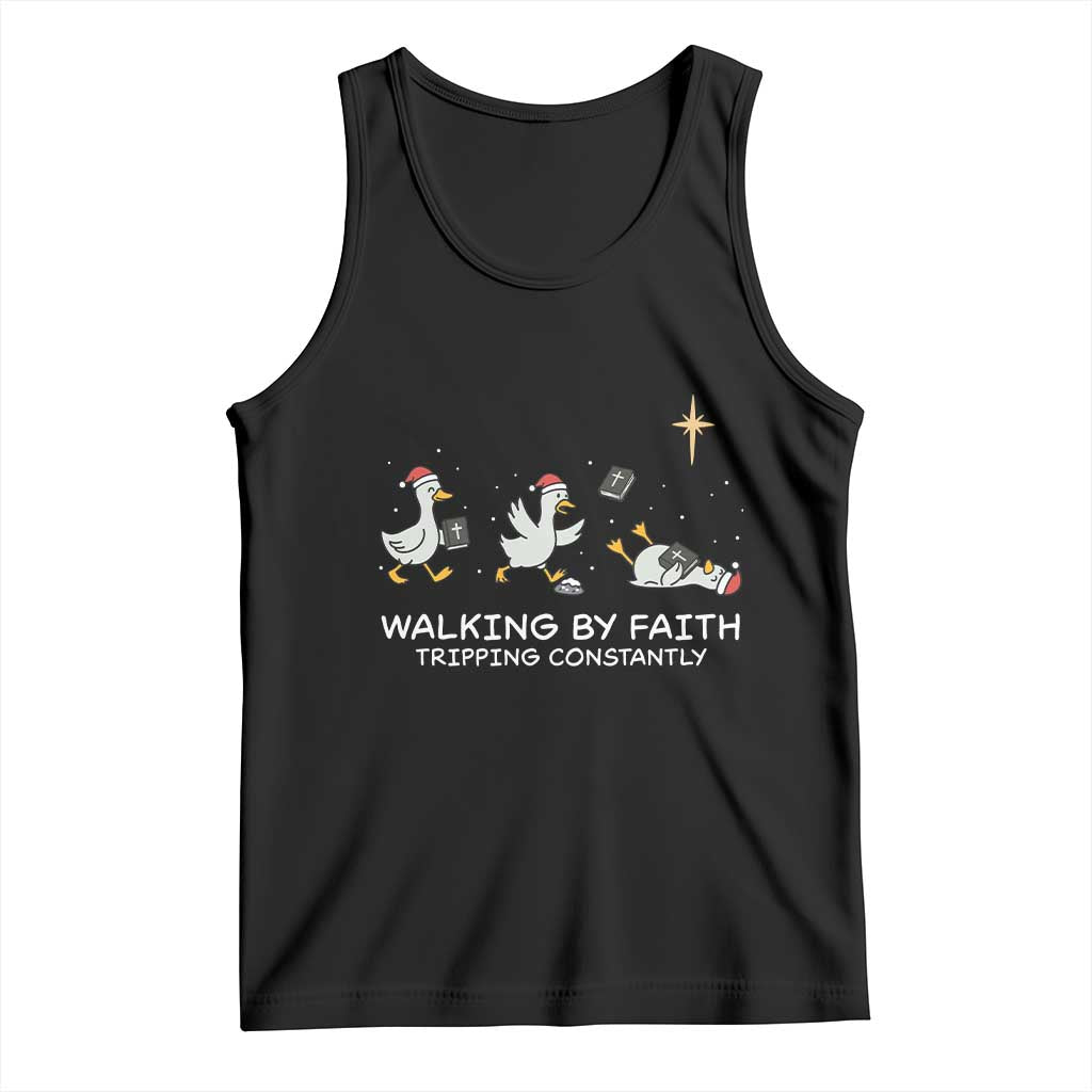 Christian Goose Christmas Tank Top Walking By Faith Tripping Constantly Funny Quote - Wonder Print Shop