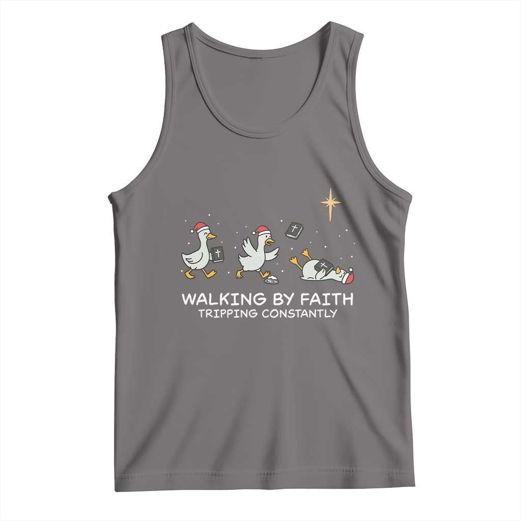 Christian Goose Christmas Tank Top Walking By Faith Tripping Constantly Funny Quote - Wonder Print Shop