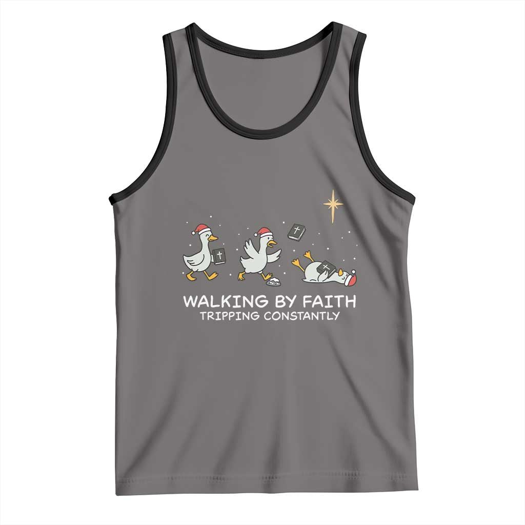 Christian Goose Christmas Tank Top Walking By Faith Tripping Constantly Funny Quote - Wonder Print Shop