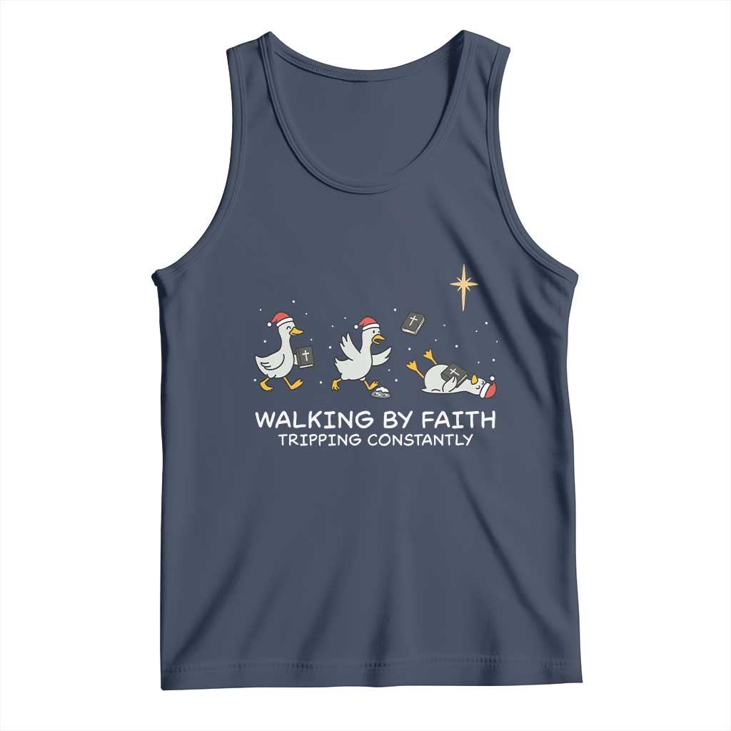 Christian Goose Christmas Tank Top Walking By Faith Tripping Constantly Funny Quote - Wonder Print Shop
