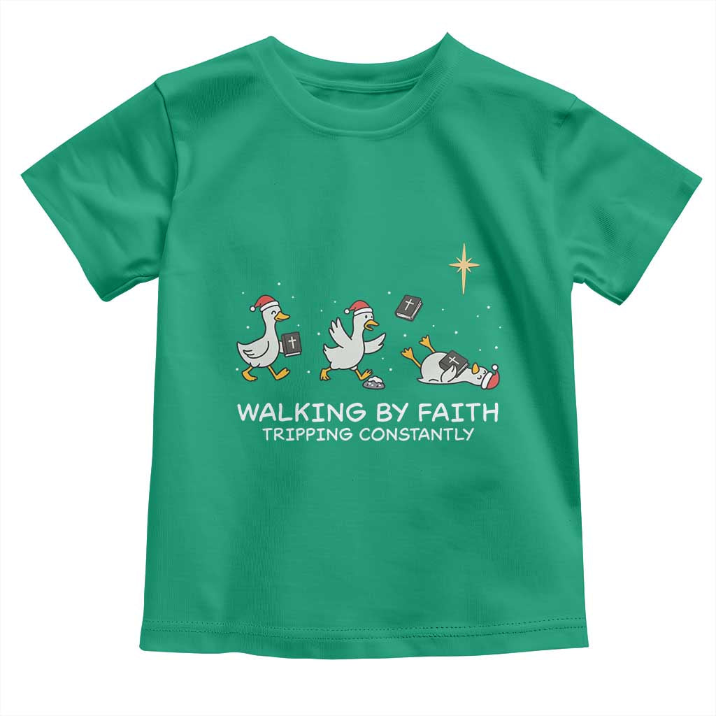 Christian Goose Christmas Toddler T Shirt Walking By Faith Tripping Constantly Funny Quote - Wonder Print Shop