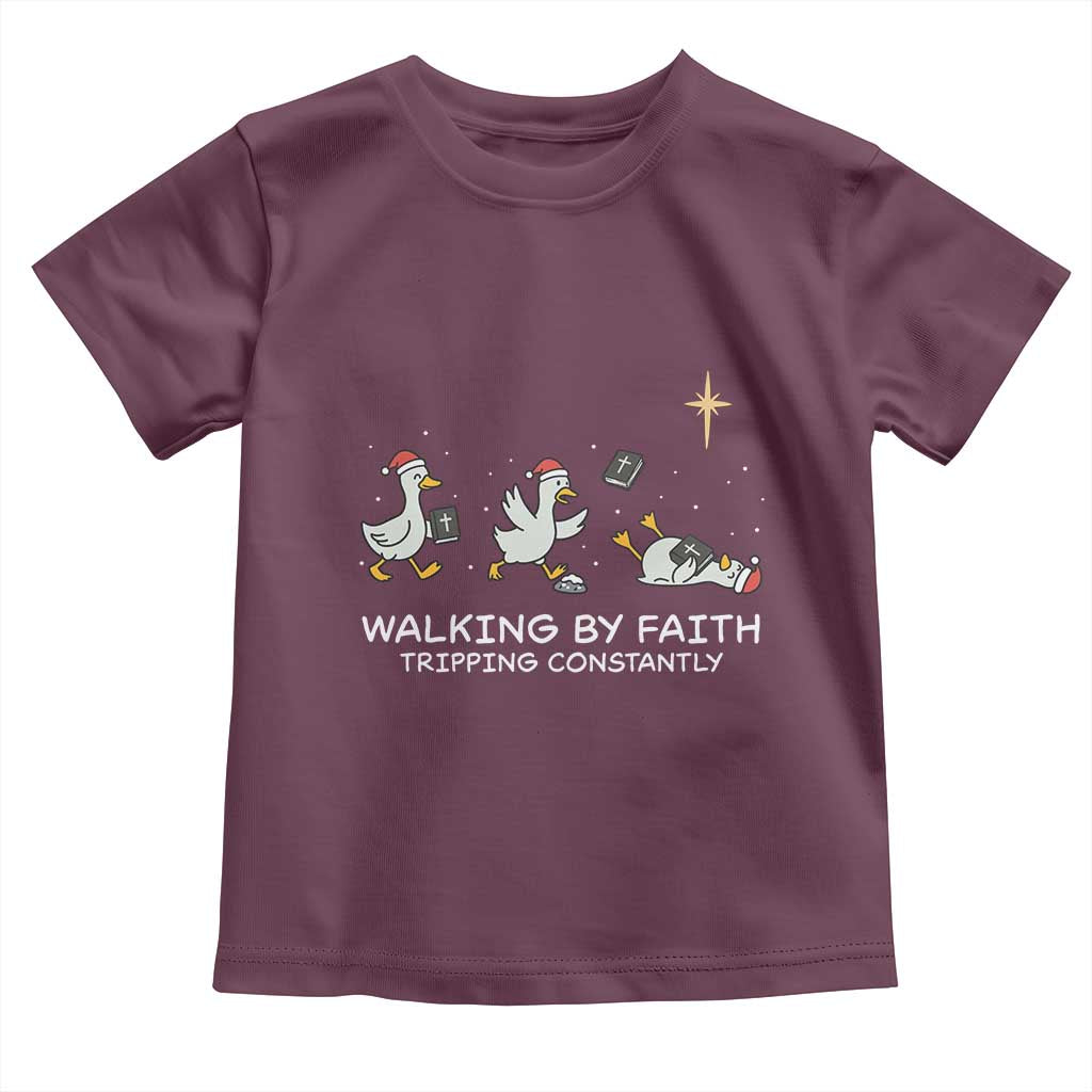 Christian Goose Christmas Toddler T Shirt Walking By Faith Tripping Constantly Funny Quote - Wonder Print Shop