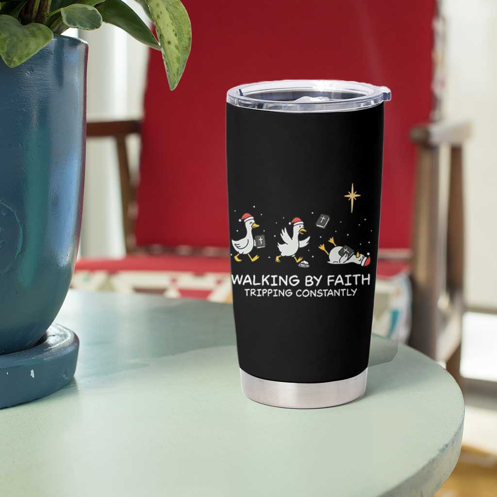 Christian Goose Christmas Tumbler Cup Walking By Faith Tripping Constantly Funny Quote - Wonder Print Shop