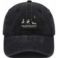 Christian Goose Christmas Washed Cotton Baseball Cap Walking By Faith Tripping Constantly Funny Quote