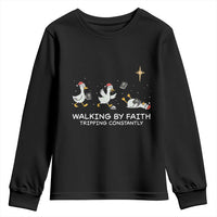 Christian Goose Christmas Youth Sweatshirt Walking By Faith Tripping Constantly Funny Quote - Wonder Print Shop