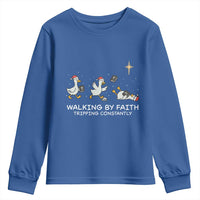 Christian Goose Christmas Youth Sweatshirt Walking By Faith Tripping Constantly Funny Quote - Wonder Print Shop