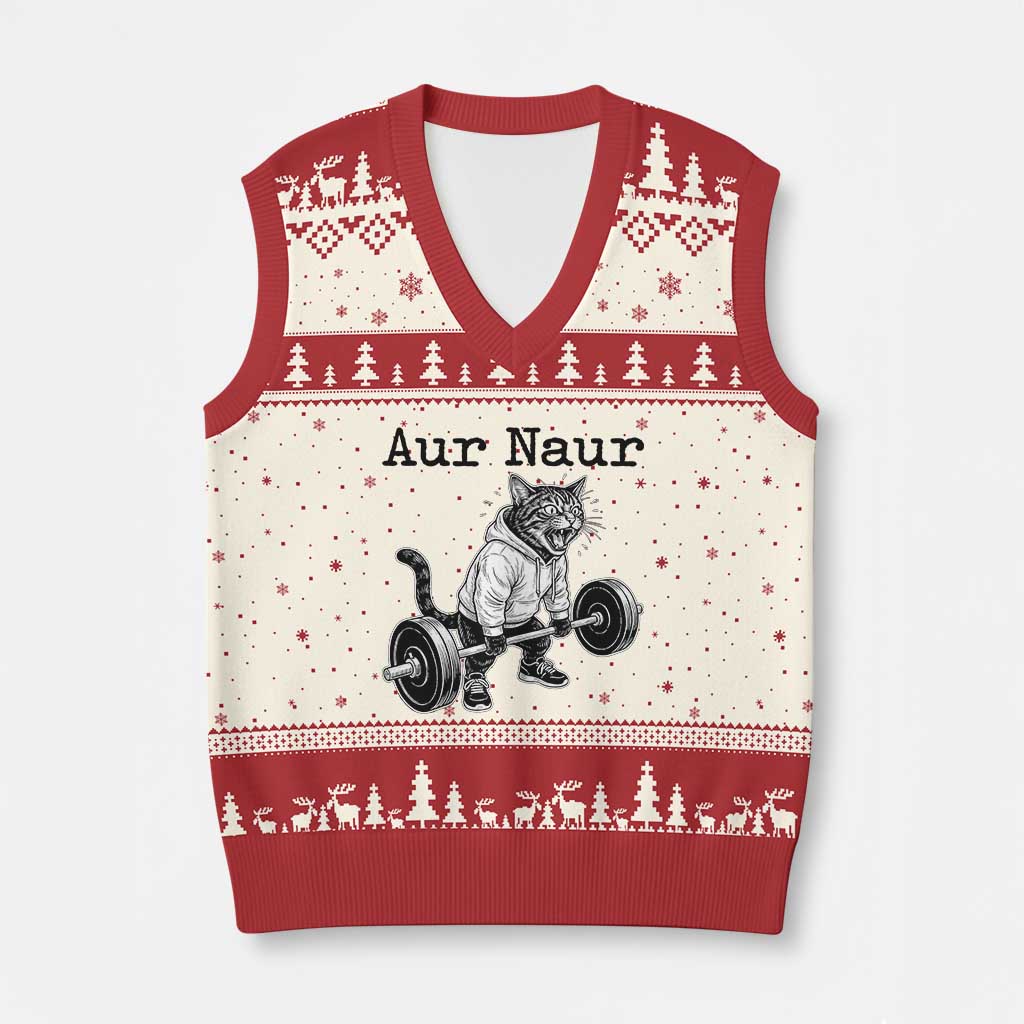 Aur Naur Raccoon Meme V-Neck Knit Sweater Vest Funny Sarcastic Oh No Australian Accent