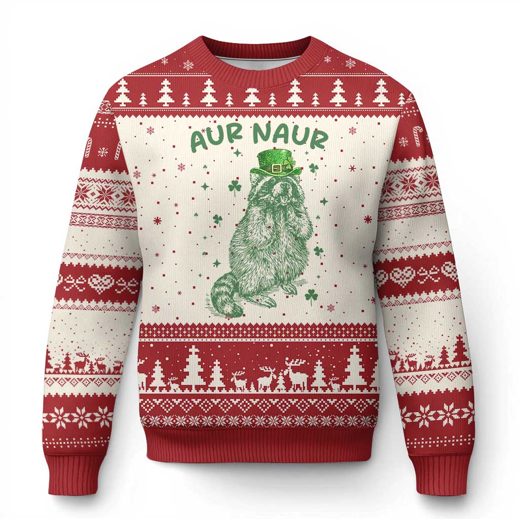 Aur Naur Cowboy Raccoon Meme Ugly Christmas Sweater Funny Sarcastic Oh No Australian Accent