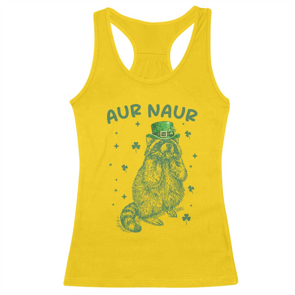 Aur Naur Cowboy Raccoon Meme Racerback Tank Top Funny Sarcastic Oh No Australian Accent