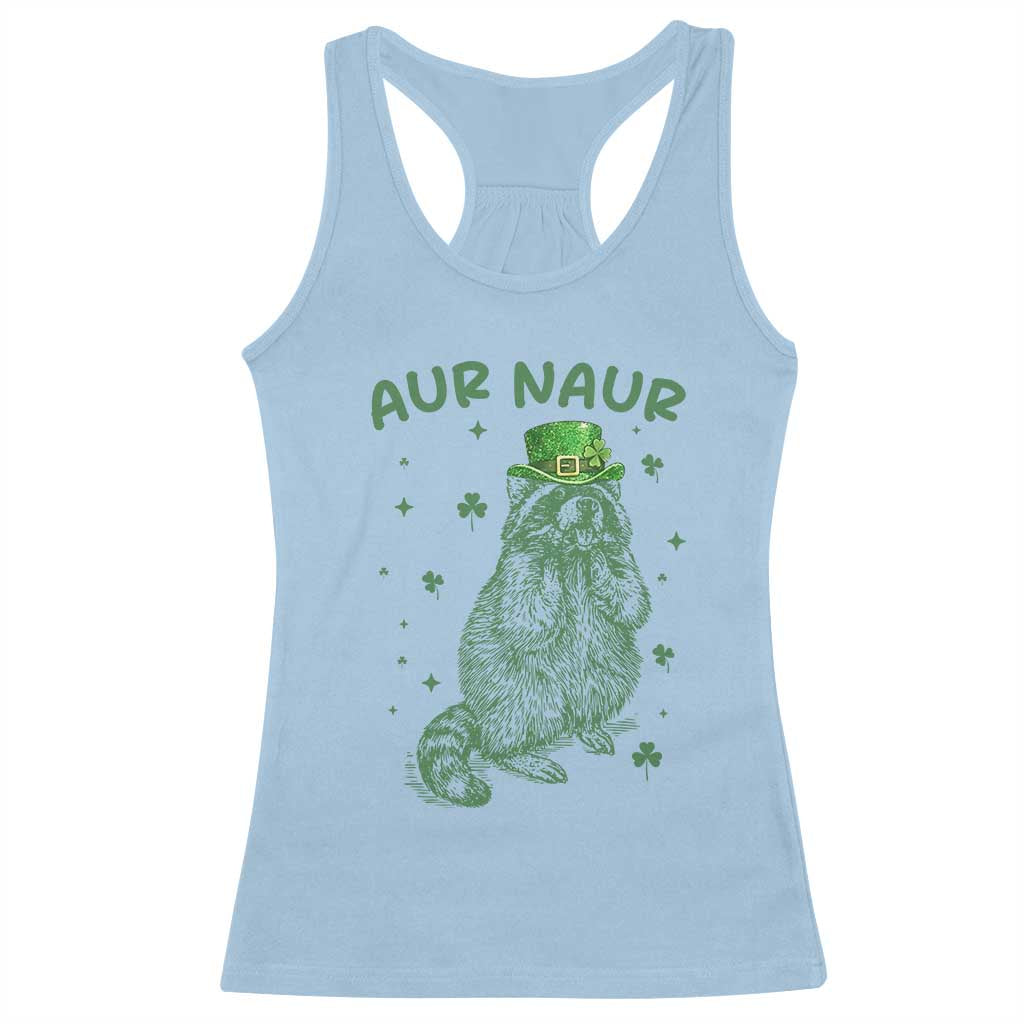 Aur Naur Cowboy Raccoon Meme Racerback Tank Top Funny Sarcastic Oh No Australian Accent