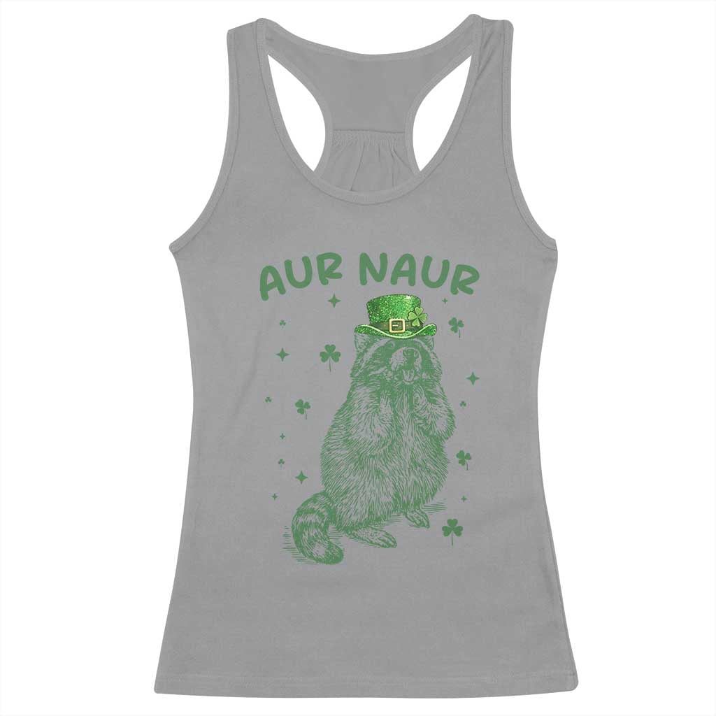 Aur Naur Cowboy Raccoon Meme Racerback Tank Top Funny Sarcastic Oh No Australian Accent
