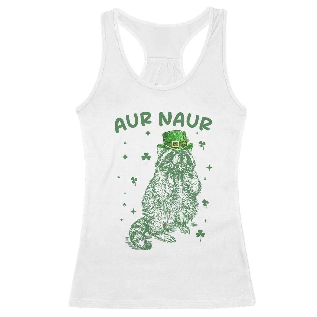 Aur Naur Cowboy Raccoon Meme Racerback Tank Top Funny Sarcastic Oh No Australian Accent