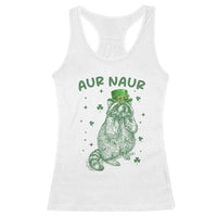 Aur Naur Cowboy Raccoon Meme Racerback Tank Top Funny Sarcastic Oh No Australian Accent