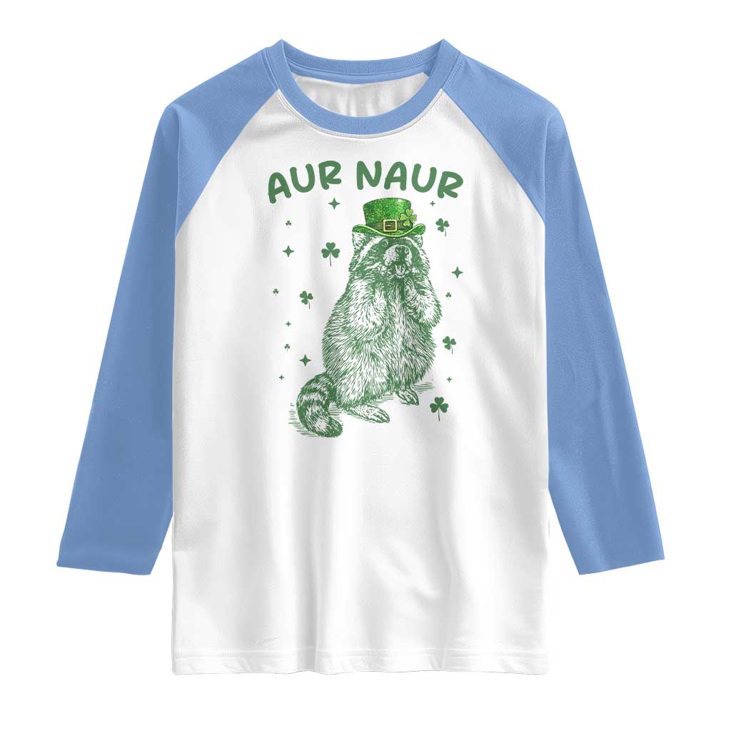 Aur Naur Cowboy Raccoon Meme Raglan Shirt Funny Sarcastic Oh No Australian Accent