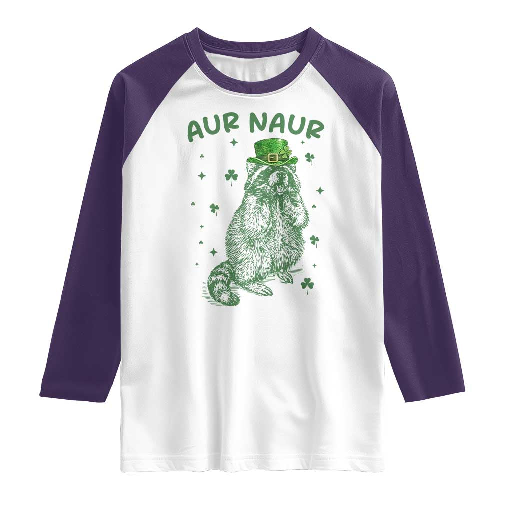 Aur Naur Cowboy Raccoon Meme Raglan Shirt Funny Sarcastic Oh No Australian Accent