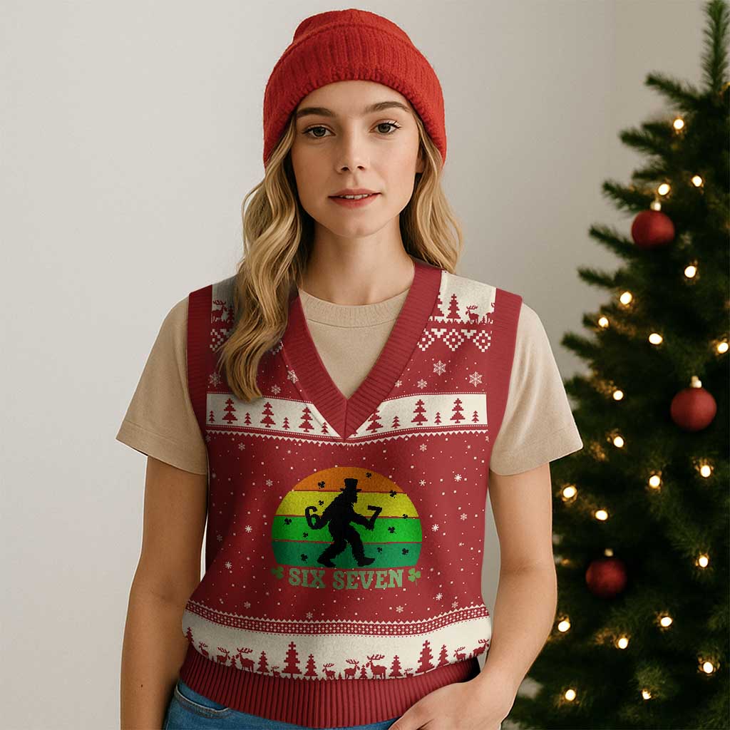 Aur NaurCowboy Raccoon Meme V-Neck Knit Sweater Vest Funny Sarcastic Oh No Australian Accent