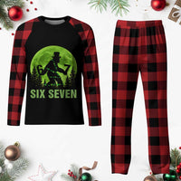 Funny Bigfoot St Patricks Day Plaid Pajama Set Sasquatch Hiding Moon Forest Meme